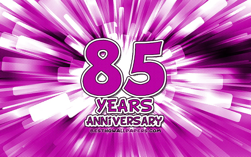 85th anniversary purple abstract rays, anniversary concepts, cartoon art, 85th anniversary sign, artwork, 85 Years Anniversary, HD wallpaper