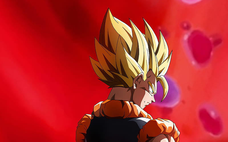 Golden Goku, back view, Goku SSJ3, red background, Dragon Ball Super, manga, DBS, Son Goku, HD wallpaper