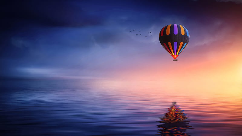 Early Morning Balloon Ride, hot air balloon, sunrise, sunset, sky, Firefox Persona theme, HD wallpaper