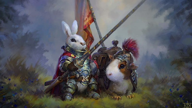 ready for battle, knights, fantasy, rabbit, animals, templar, HD wallpaper