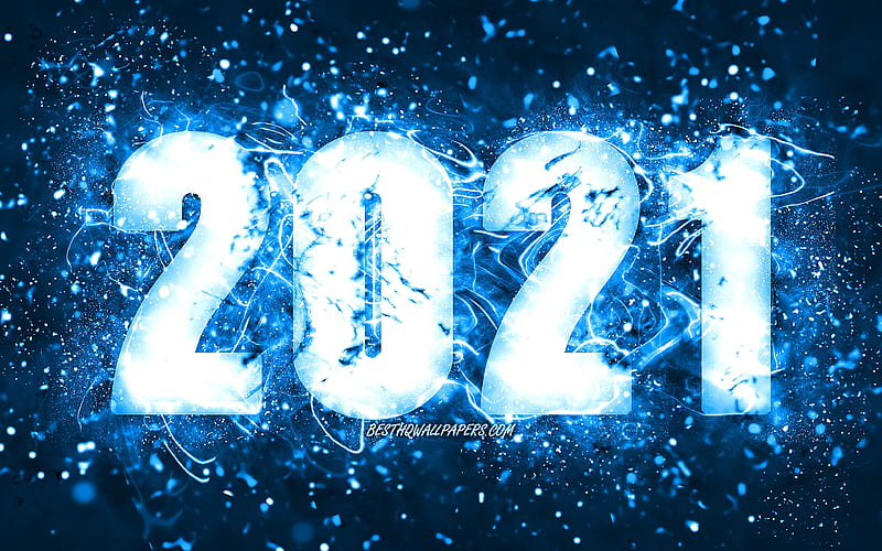 Happy New Year 2021 blue neon lights, 2021 blue digits, 2021 concepts, 2021 on blue background, 2021 year digits, creative, 2021 New Year, HD wallpaper