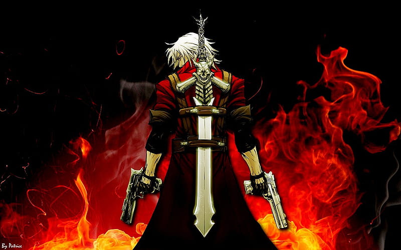 Dante, fire, sword, white hair, HD wallpaper Dante, fire, sword, white hair, HD wallpaper