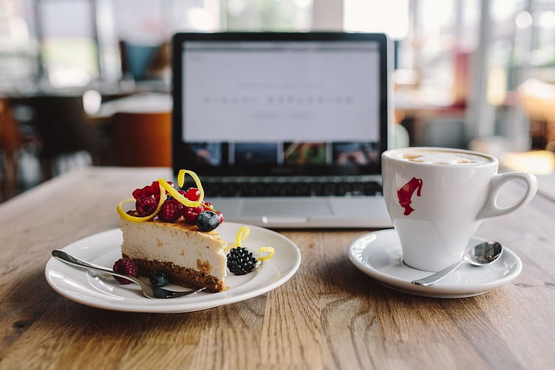 Break, Cake, Laptop, Coffee, HD wallpaper
