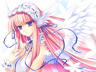 Angel Wings hairband riv hot anime girl head wings purple eyes long  hair HD wallpaper  Peakpx
