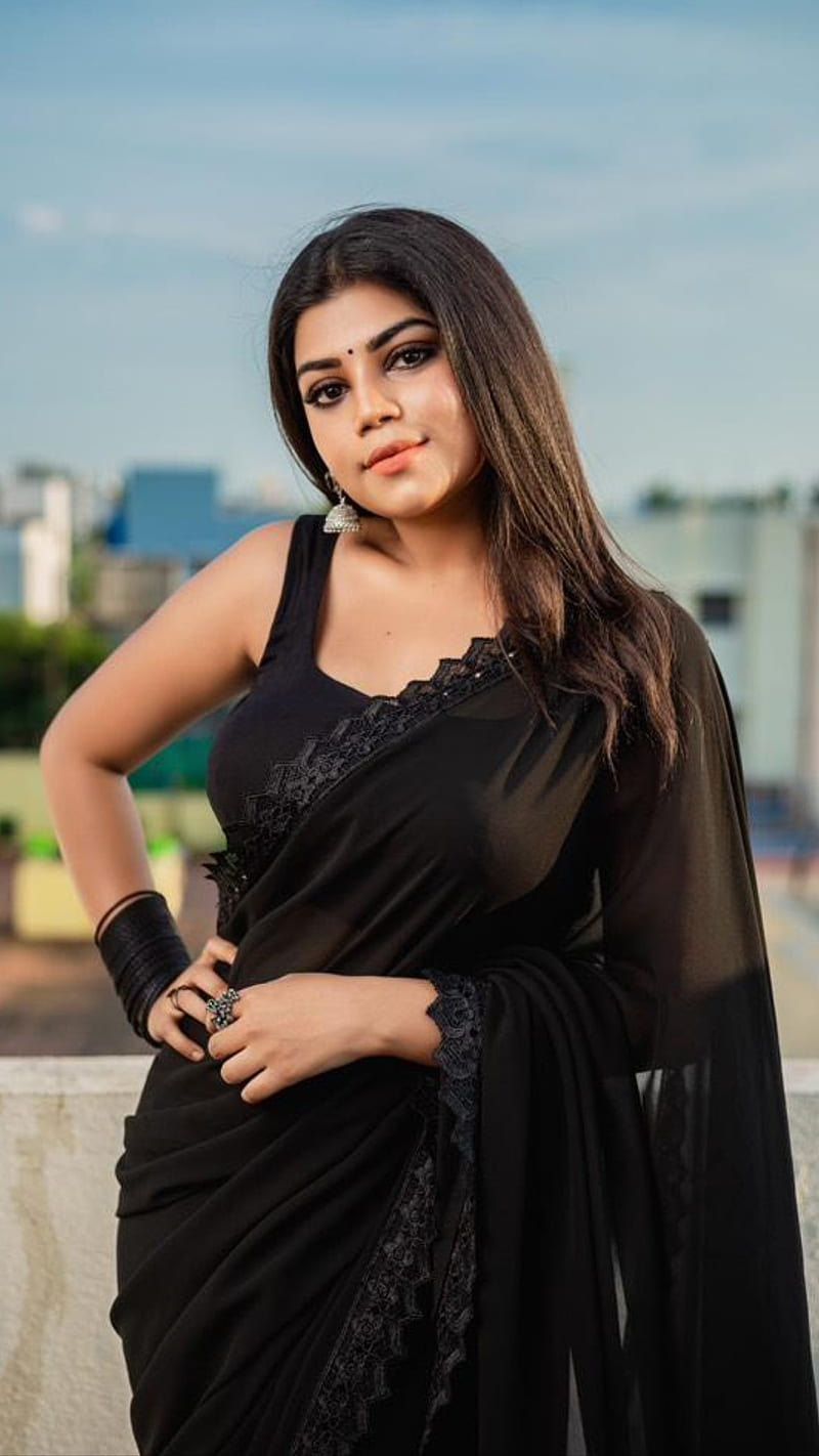 Suju Vasan, black dress, eye, beautiful, black saree, tamil, beauty,  elegant, HD phone wallpaper | Peakpx