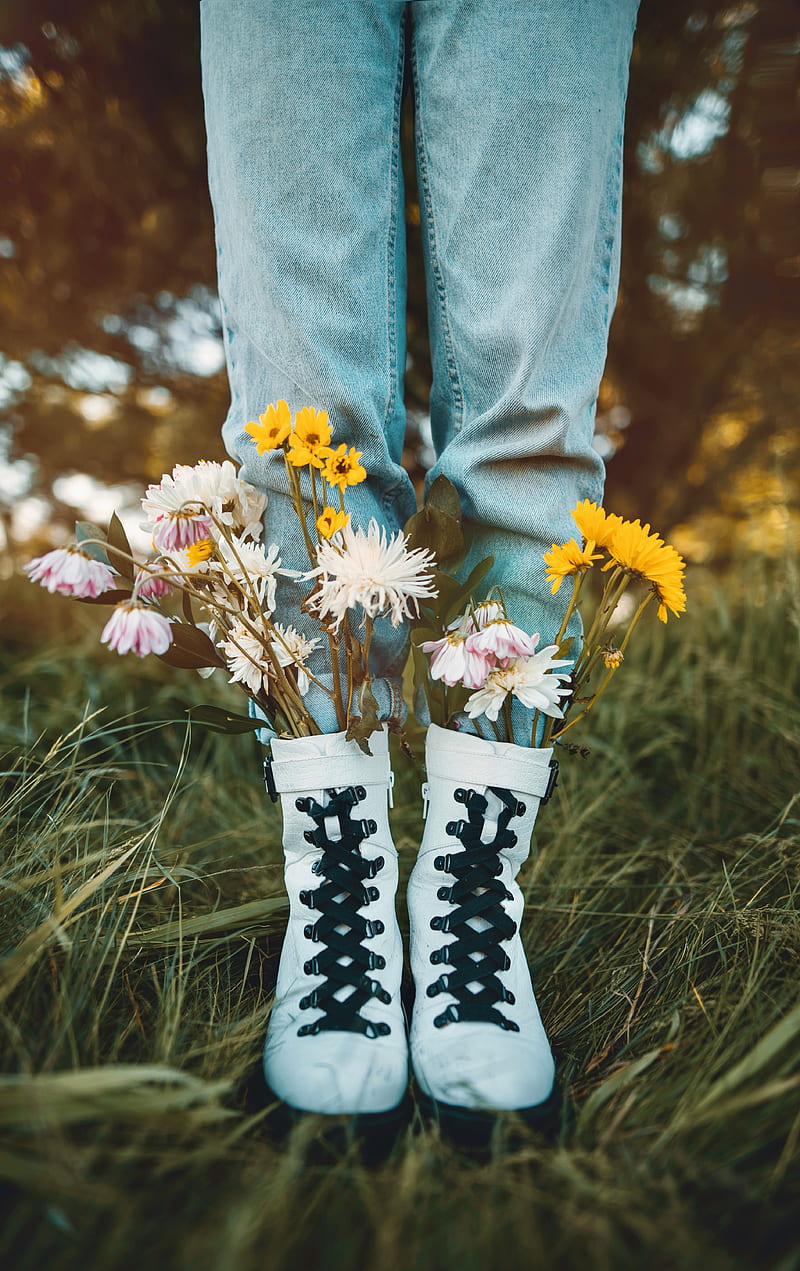 Legs, flowers, boots, creative, HD phone wallpaper | Peakpx
