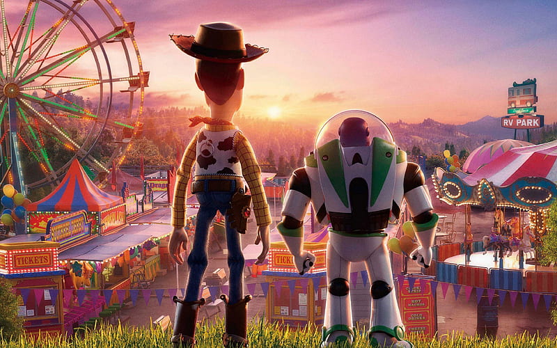 Toy Story 4, 2019 promotional materials, poster, Sheriff Woody, Buzz Lightyear, HD wallpaper