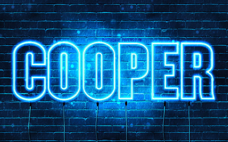 Cooper with names, horizontal text, Cooper name, blue neon lights, with Cooper name, HD wallpaper