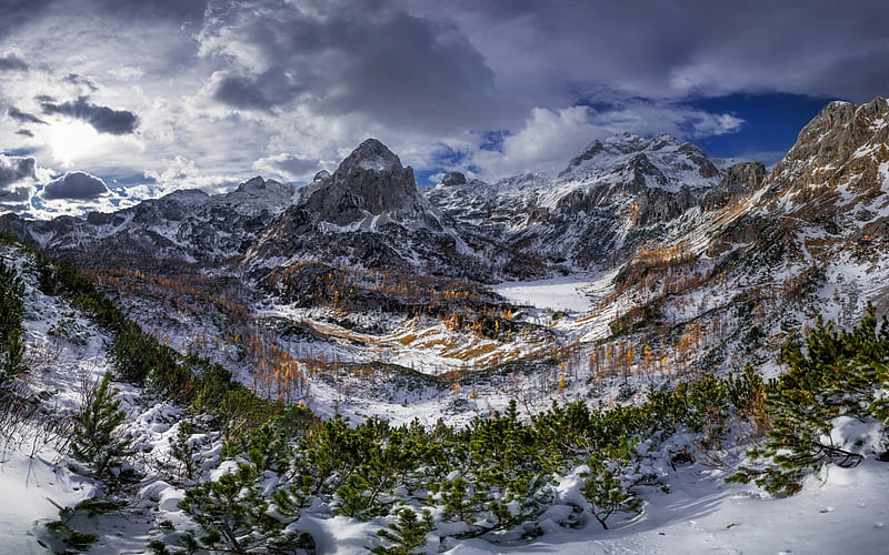 Triglav, mountain, winter, snow, mountain landscape, Alps, Slovenia, HD wallpaper