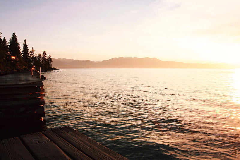 wooden dock on ocean during golden hour, HD wallpaper wooden dock on ocean during golden hour, HD wallpaper