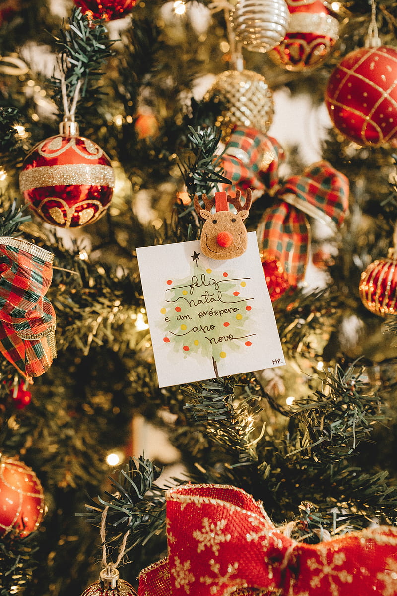 tree, decoration, card, new year, christmas, HD phone wallpaper