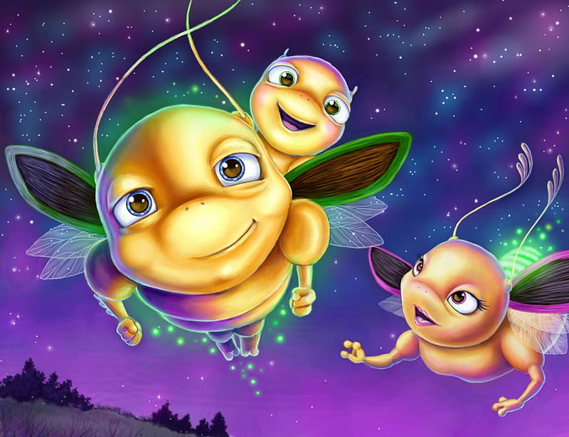 Fireflies, cute, insect, fly, firefly, HD wallpaper