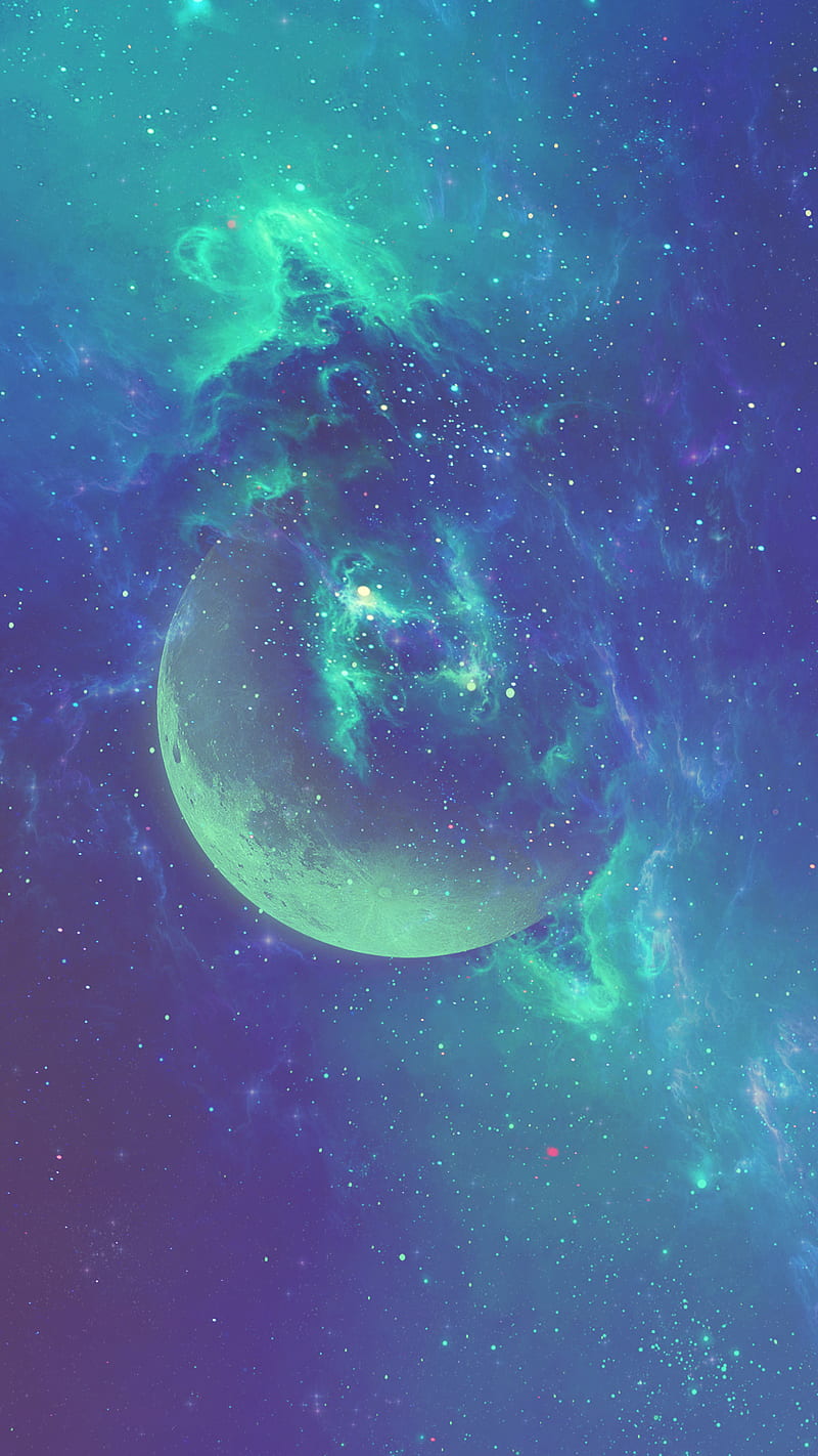 Moon Storm, 2017, blue, green, purple, space, stars, HD phone wallpaper