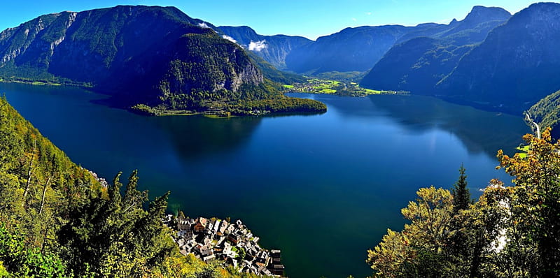 Hallstätter Lake, Austria, forest, lakes, mountains, village, blue, HD ...