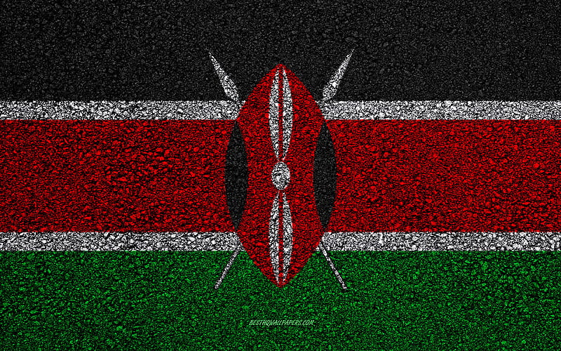 Flag of Kenya, asphalt texture, flag on asphalt, Kenya flag, Africa, Kenya, flags of African countries, HD wallpaper