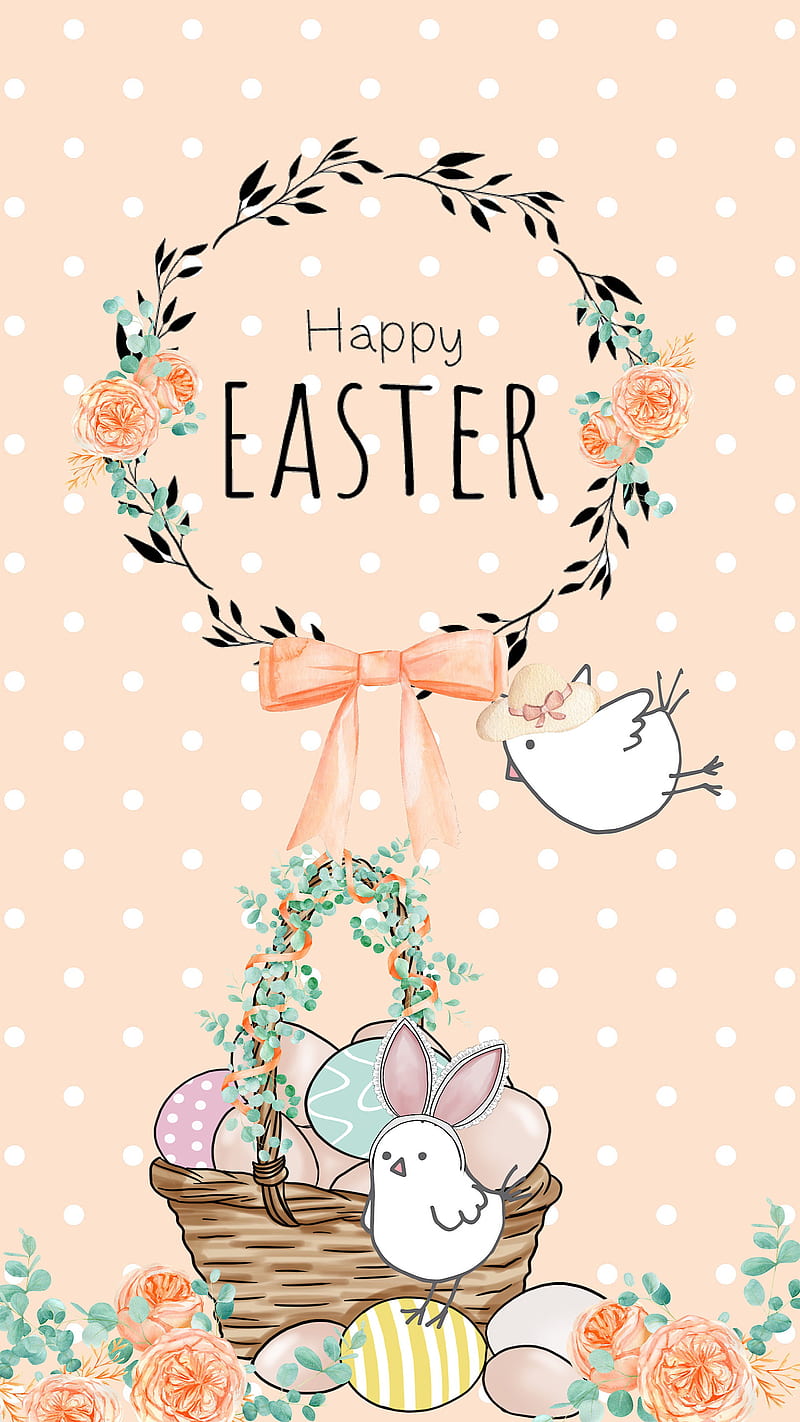 “Easter Chicks & Eggs”, Easter, Easter eggs, Easter , Spring, cute, holiday , peach, polka dots, HD phone wallpaper