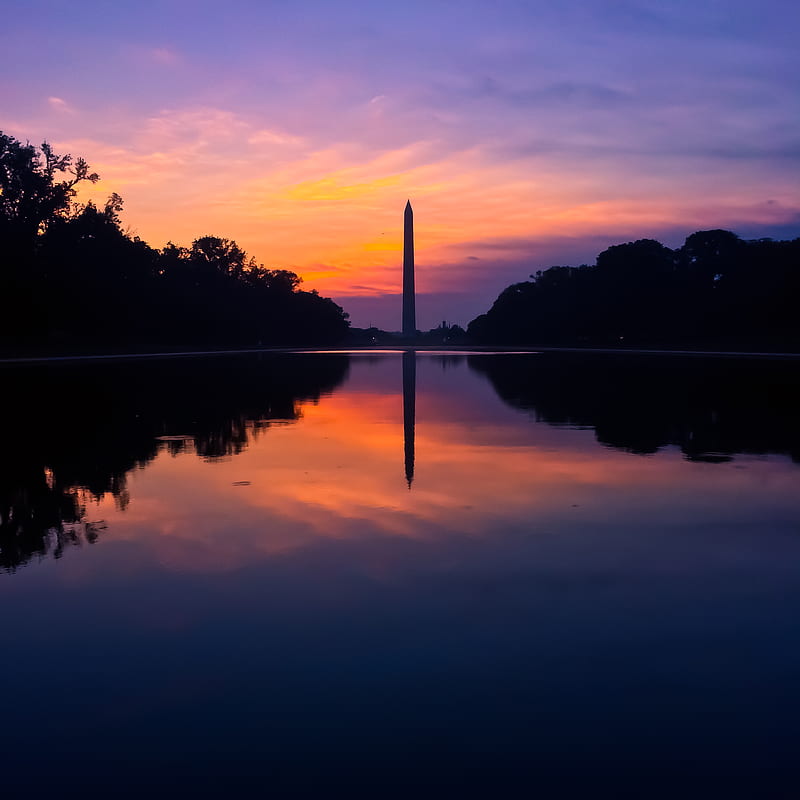 Washington, D.C., Washington Monument, reflection, USA, sunrise, HD phone wallpaper