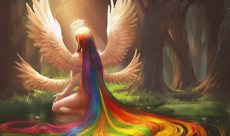 angel, wings, nimbus , Fantasy , , and Background, HD wallpaper
