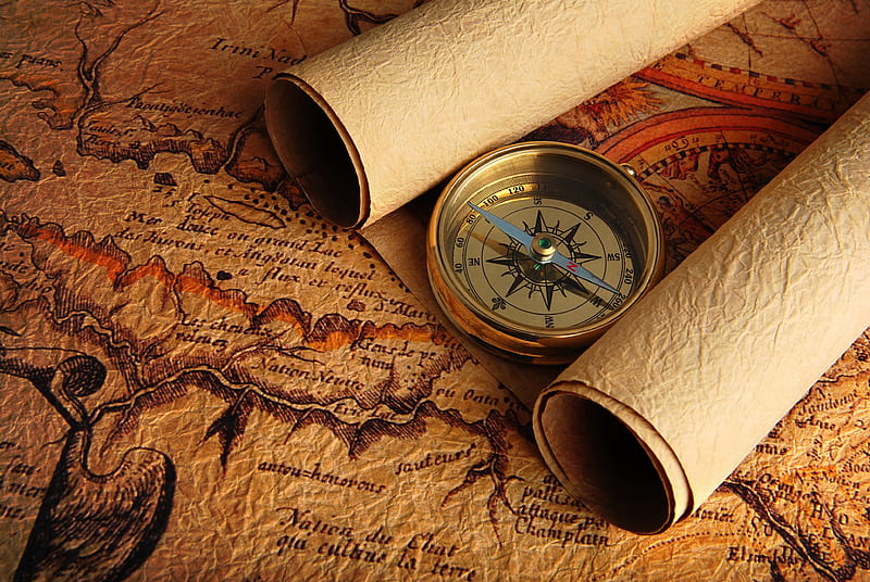 Old Maps, scrolls, paper, compass, writing, old, map, vintage, HD wallpaper