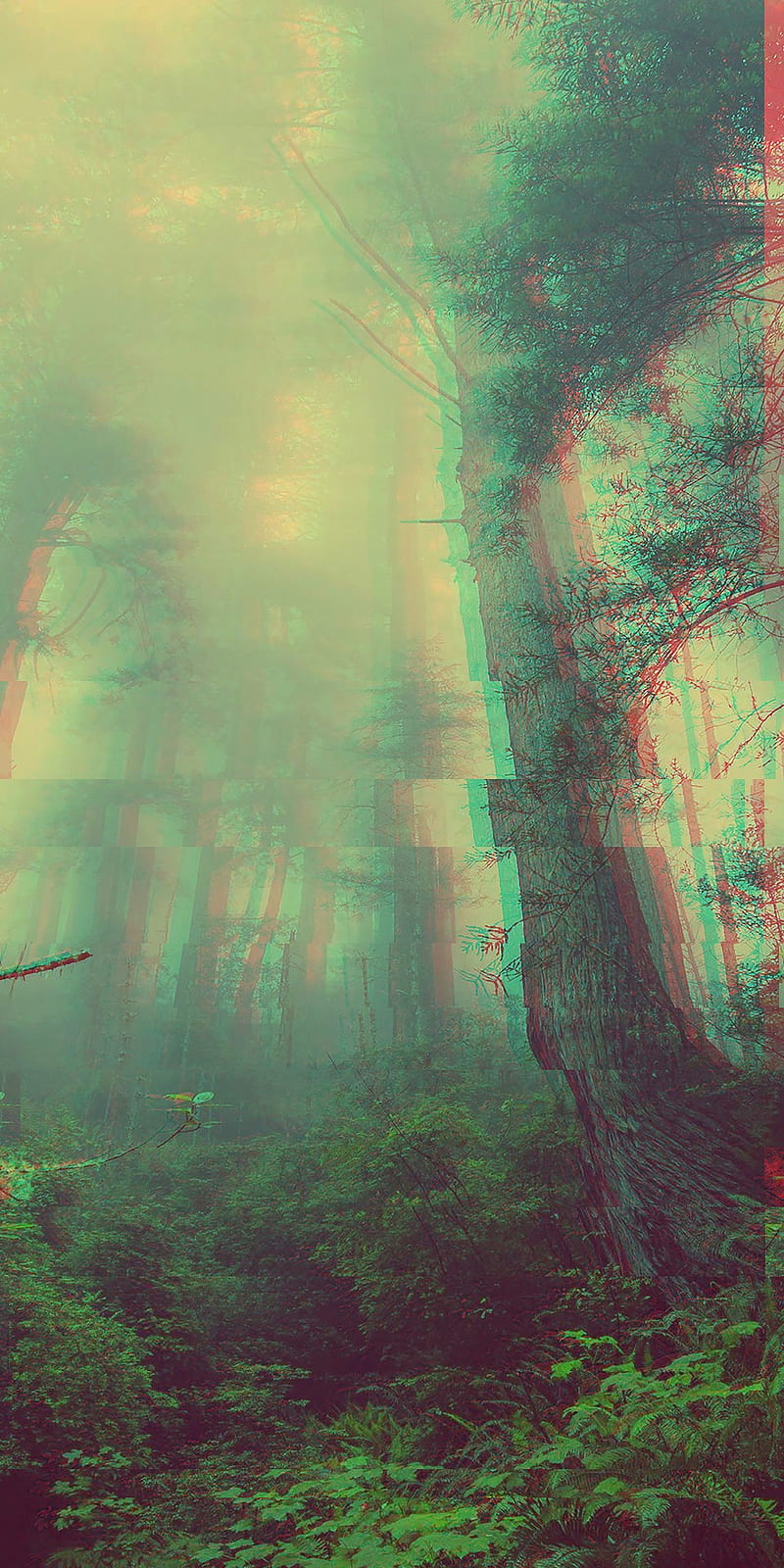 Glitch Forest, creepy, dark, flowers, forests, green, land, magic, HD phone wallpaper