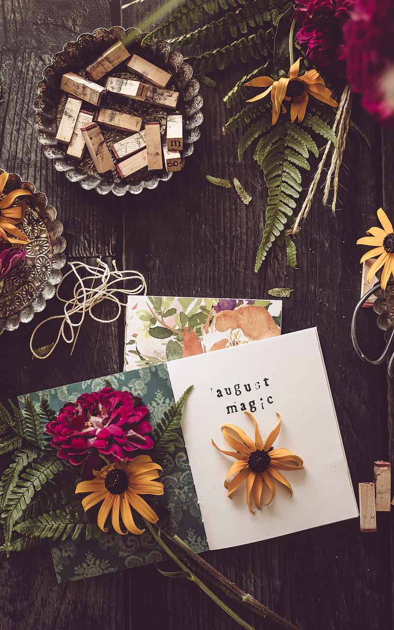flowers, postcard, board, tree, aesthetics, composition, HD phone wallpaper