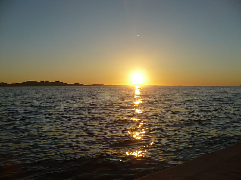 sunset, sun, Zadar, ocean, sunny, bonito, Ccroatia, waves, sea, water, island, blue, HD wallpaper