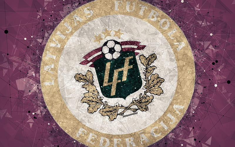 Latvia national football team geometric art, logo, violet abstract background, UEFA, emblem, Latvia, football, grunge style, creative art, HD wallpaper