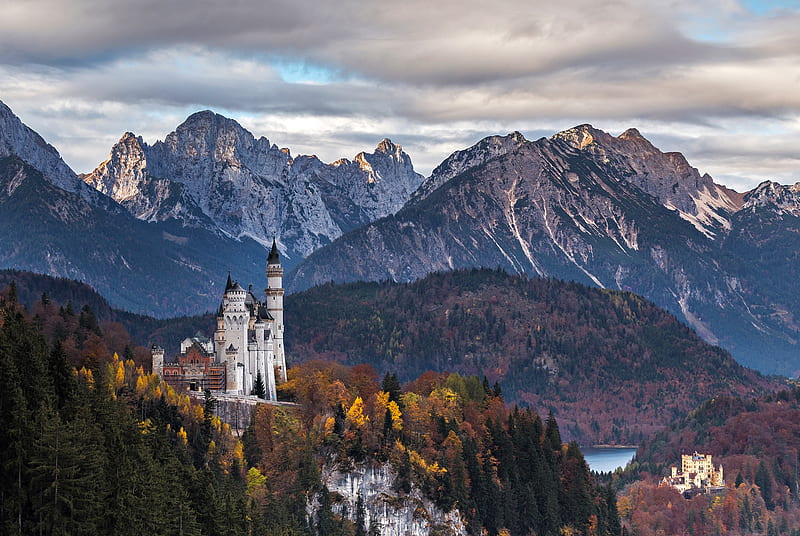 Castles, Neuschwanstein Castle, Alps, Bavaria, Castle, Fall, Germany, Mountain, Rock, HD wallpaper