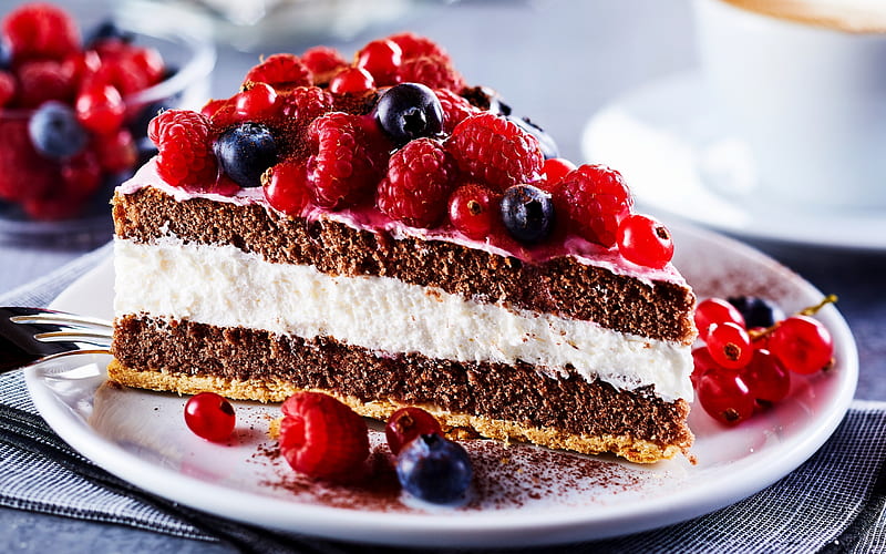 Enjoy!, red, fruit, cake, berry, food, sluce, sweet, dessert, HD wallpaper