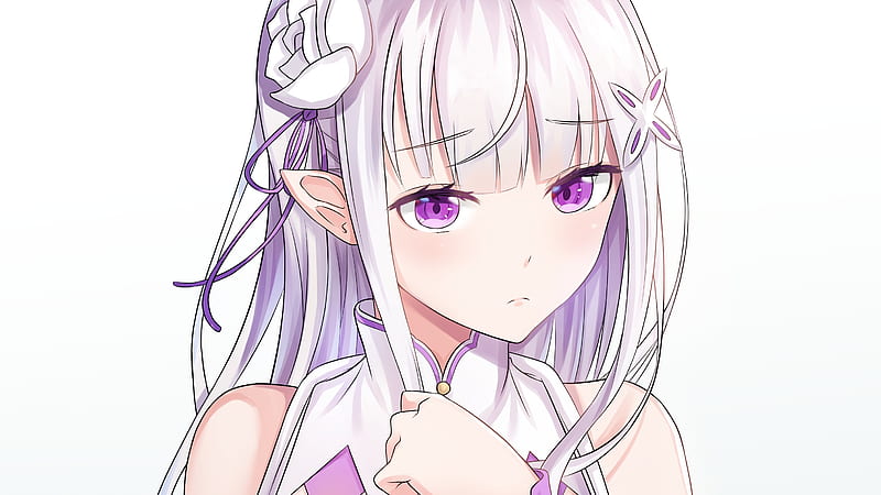 emilia, re: zero starting life in another world, cute, elf ears, white hair, Anime, HD wallpaper