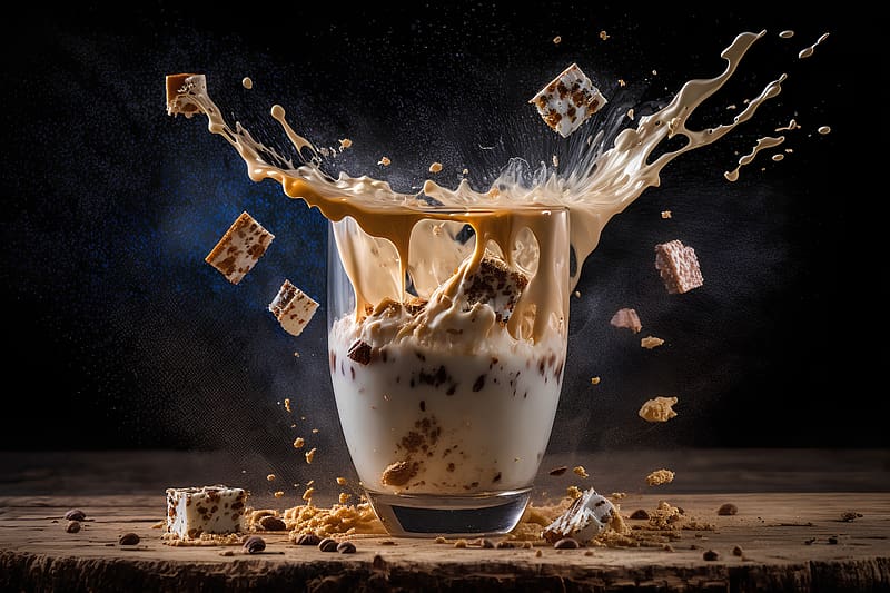 Coffee with milk, Breakfast, Splash, Glass, Table, HD wallpaper