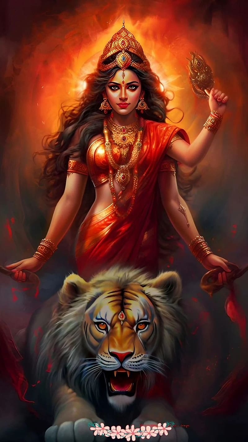 Navratri Maa Durga, Animated Art, hindu goddess, bhakti, devotional, HD phone wallpaper