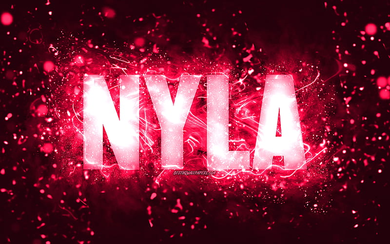 Happy Birtay Nyla, pink neon lights, Nyla name, creative, Nyla Happy ...