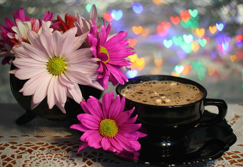 Perfect Morning, still life, flowers, morning, coffee, HD wallpaper