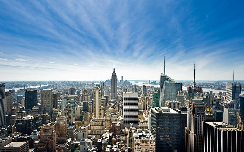 New York, Manhattan, metropolis, modern buildings, american cities, nightscapes, NYC, panorama, skyscrapers, USA, Cities of New York, America, HD wallpaper