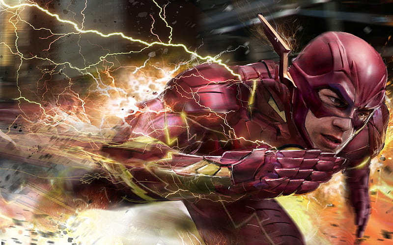 Flash superheroes, lightnings, artwork, The Flash, HD wallpaper