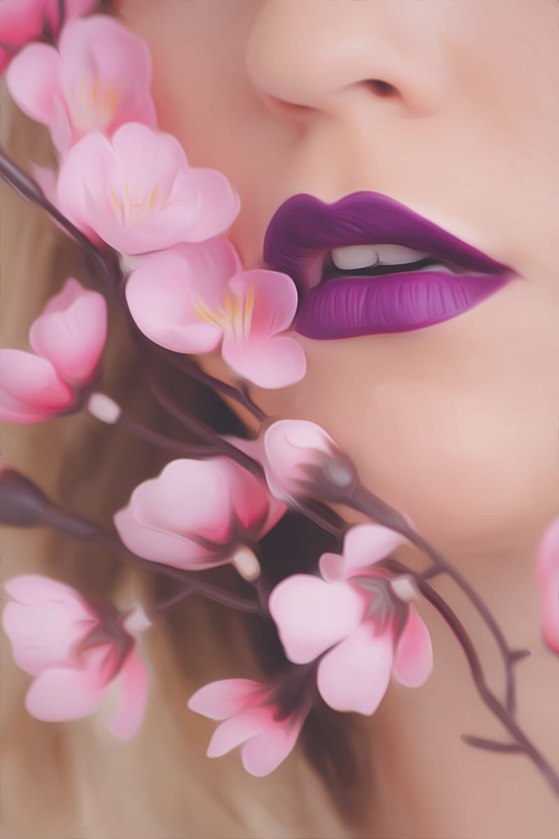 lips, flowers, women, lipstick, plants, HD phone wallpaper