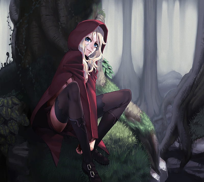 Red Riding Hood, cartoon, drawn, fantasy, girl, little, HD wallpaper