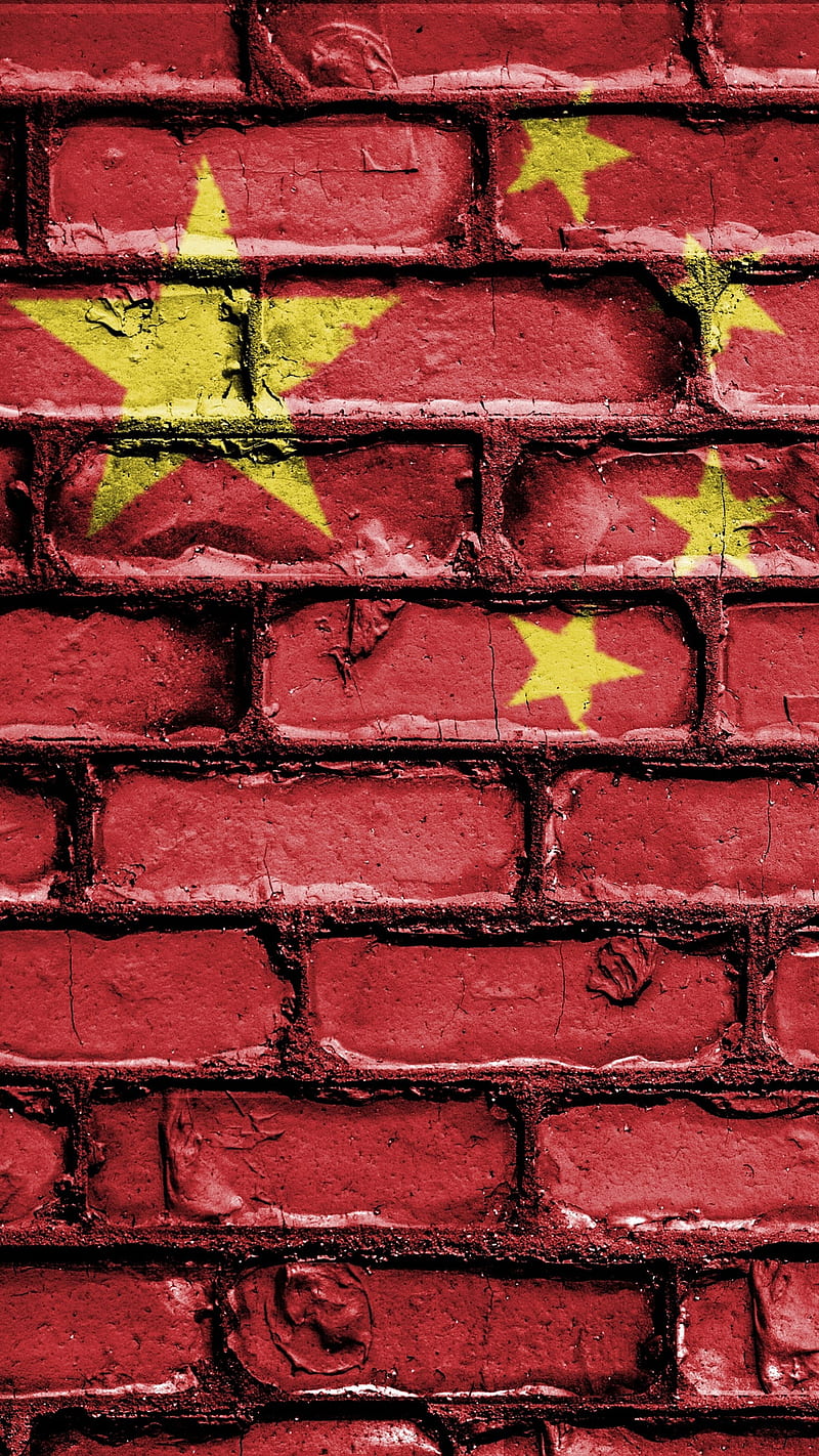 CHINA, wall, walls, brick, bricks, red, yellow, stars, flag, HD phone wallpaper