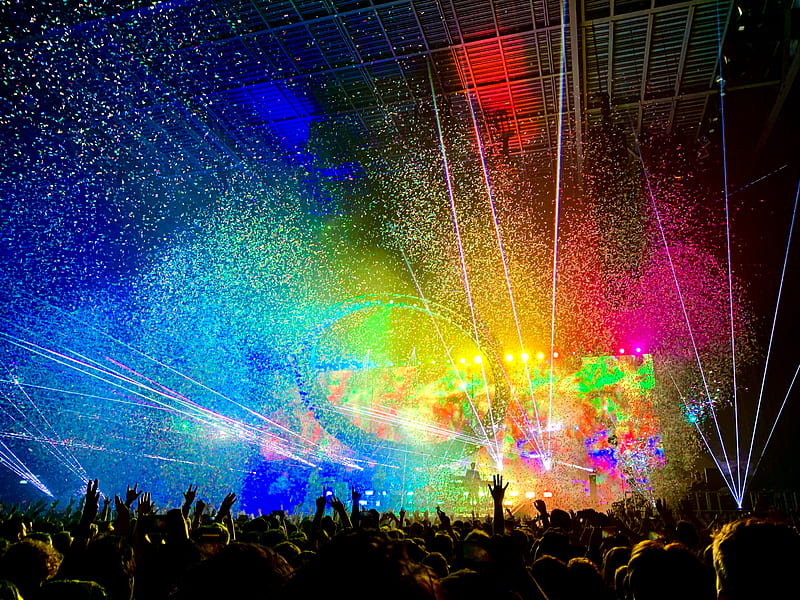 people watching concert with multicolored stage light display, HD wallpaper