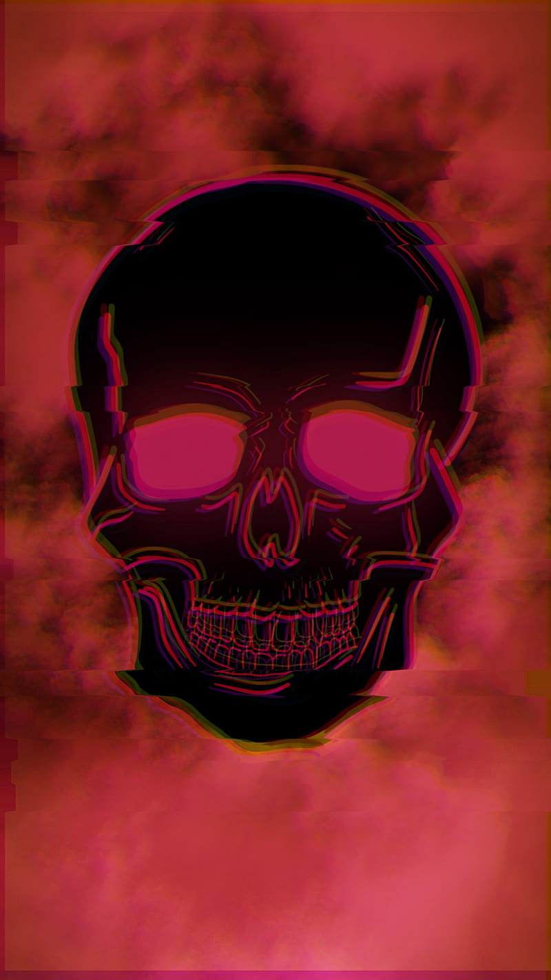 Glitched skull, 11, MrCreativeZ, black, cool, dangerous, glitch, high, horror, iphone, neon, plus, pro, quality, red, s10, samsung, scary, smoke, HD phone wallpaper