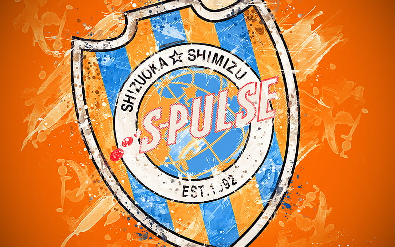 Shimizu S-Pulse paint art, logo, creative, Japanese football team, J1 League, emblem, orange background, grunge style, Shizuoka, japan, football, HD wallpaper