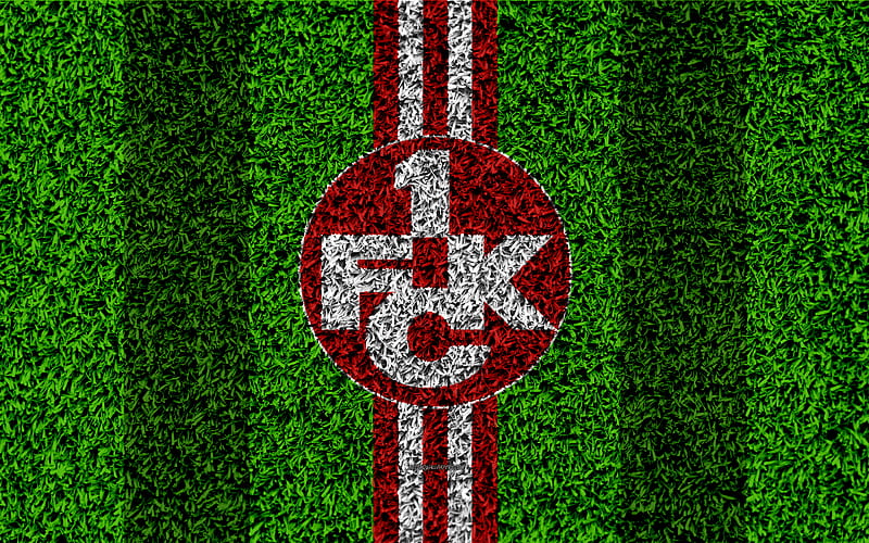Kaiserslautern FC, FCK DE German football club, football lawn, logo, emblem, red white lines, Bundesliga 2, Kaiserslautern, Germany, football, grass texture, HD wallpaper