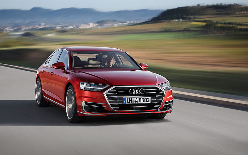 Audi A8, 2019 front view, exterior, new red A8, sedan, German luxury cars, business class, Audi, HD wallpaper