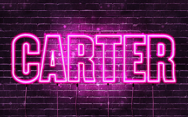 Carter with names, female names, Carter name, purple neon lights, horizontal text, with Carter name, HD wallpaper