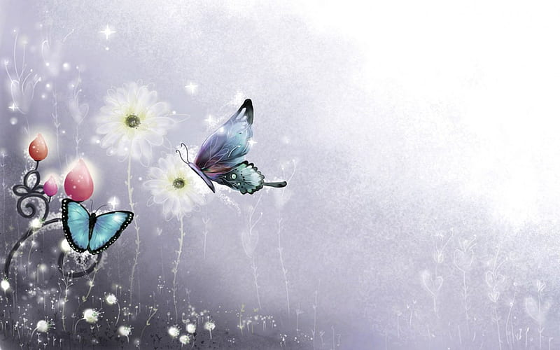 Glimpse of Nature, 3d, butterfly, flower, flowers, nature, HD wallpaper