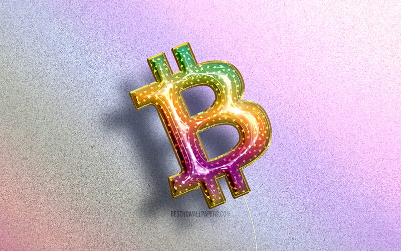 Bitcoin logo, colorful realistic balloons, cryptocurrency, colorful backgrounds, Bitcoin 3D logo, creative, Bitcoin, HD wallpaper