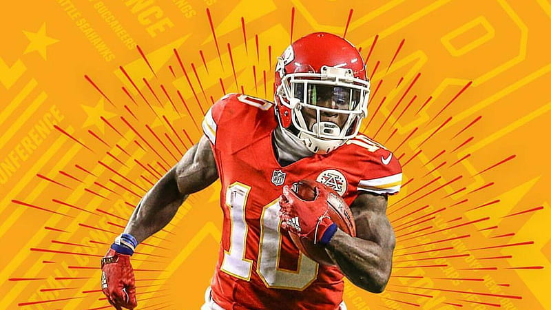 Pro Bowl Tyreek Hill Is Holding Football With One Hand Wearing Red Sports Dress And Helmet Tyreek Hill, HD wallpaper