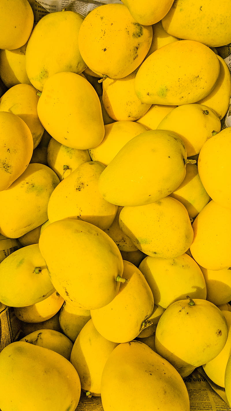 Mangoes, art, eating, geometry, lemon, mango, pink, ripe, tasty, yellow, HD phone wallpaper