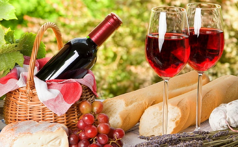 Picnic Wine, lovely still life, wine, glasses, love four seasons, autumn beauty, picnic, foods, grapes, still life, red wine, graphy, breads, cheeses, HD wallpaper